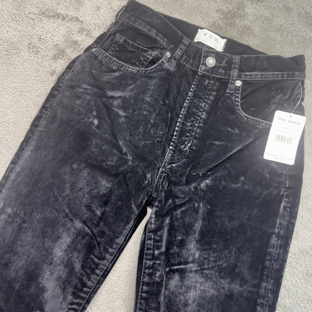 Free People Velvet Skinny Jeans Black Size 27 High Rise Button Fly New With Tags